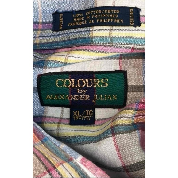 COLOURS Alexander Julian Mens XL Plaid Button Up Shirt Long Sleeve Cotton Casual - Picture 6 of 6